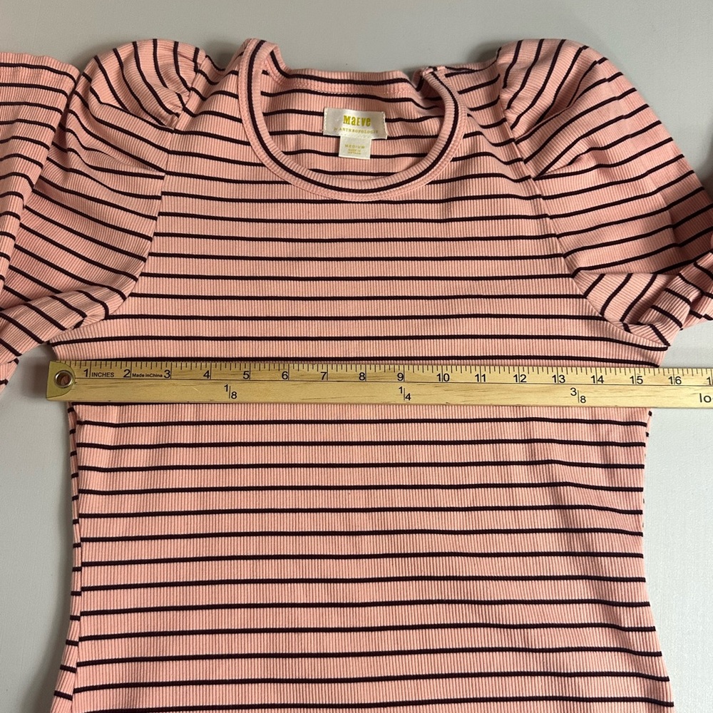 Maeve Anthropologie Classic Cotton Striped Ribbed Puff Sleeve Blouse Size Medium - Picture 10 of 12